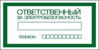 S25 ответственный за электробезопасность (пластик, 200х100 мм) - Знаки безопасности - Вспомогательные таблички - vektorb.ru