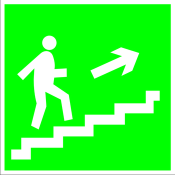 E15 направление к эвакуационному выходу по лестнице вверх (правосторонний) (пленка, 200х200 мм) - Знаки безопасности - Эвакуационные знаки - vektorb.ru