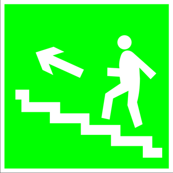 E16 направление к эвакуационному выходу по лестнице вверх (левосторонний) (пленка, 200х200 мм) - Знаки безопасности - Эвакуационные знаки - vektorb.ru