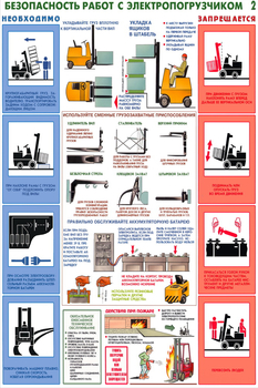 ПС50 Безопасность работ с электропогрузчиками (пластик, А2, 2 листа) - Плакаты - Безопасность труда - vektorb.ru